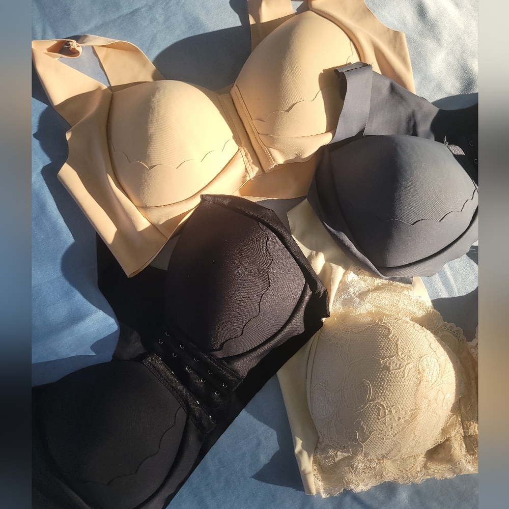 Front Closure Lace Trim Bras - Black, Nude, Gray Small Medium Set NWOT